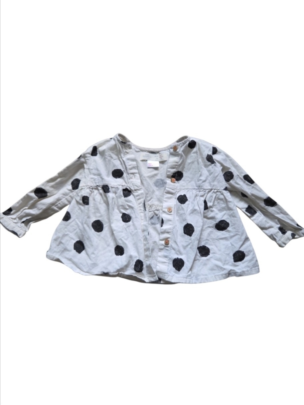 6-9 Month Zara White Button-Front Peplum Top with Black Polka Dots
